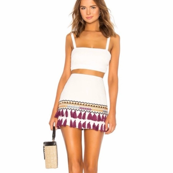 Tularosa Dresses & Skirts - Tularosa Millie Ivory Mini Skirt with Purple Tassel Trim size Medium